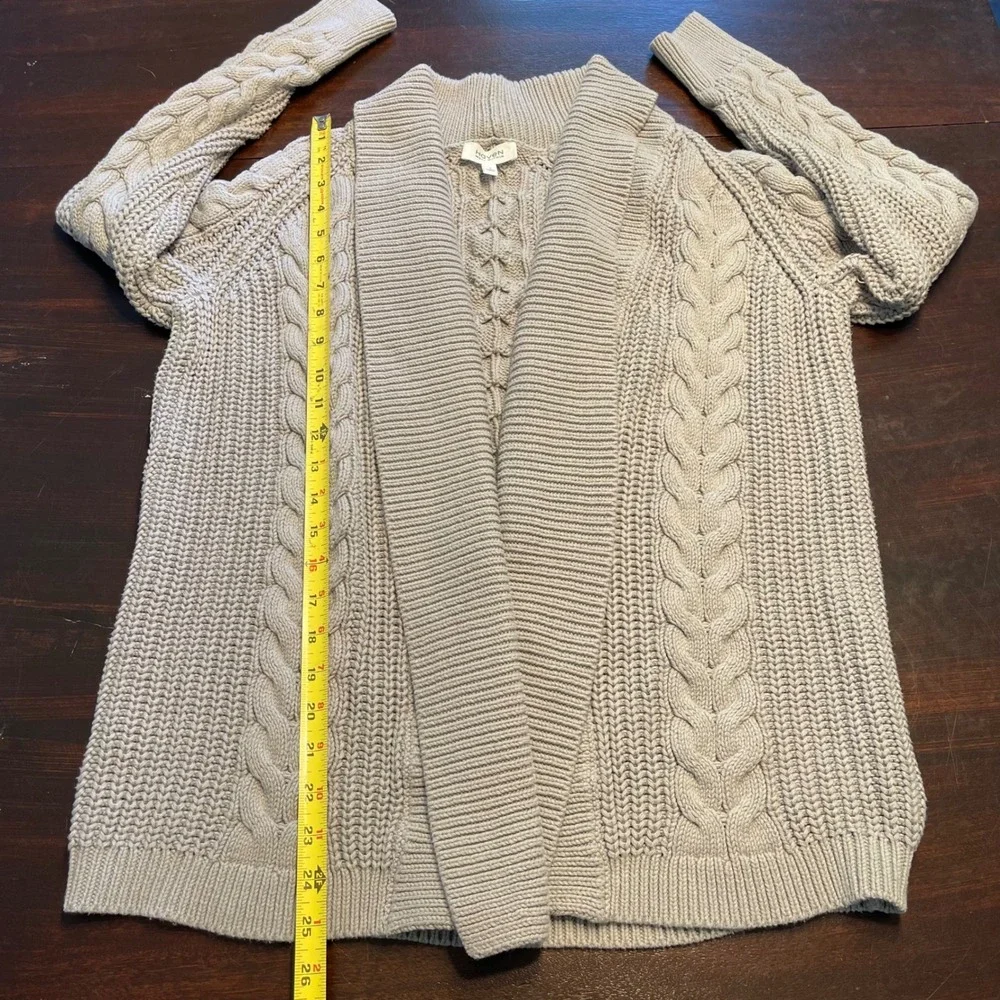 Haven Well Within Gray Cable Knit Shawl Collar Open Front Cardigan Sweater Small